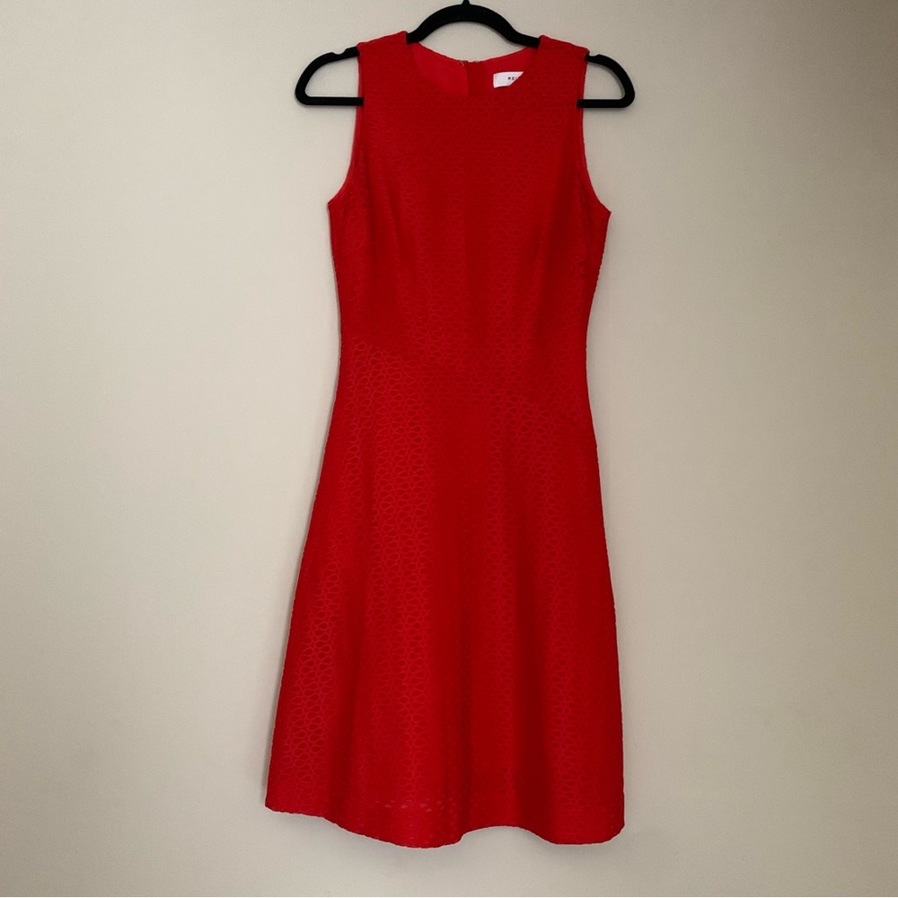 NWOT REISS Magda Textured Fit-and-Flare Sleeveless Dress, Clementine Red